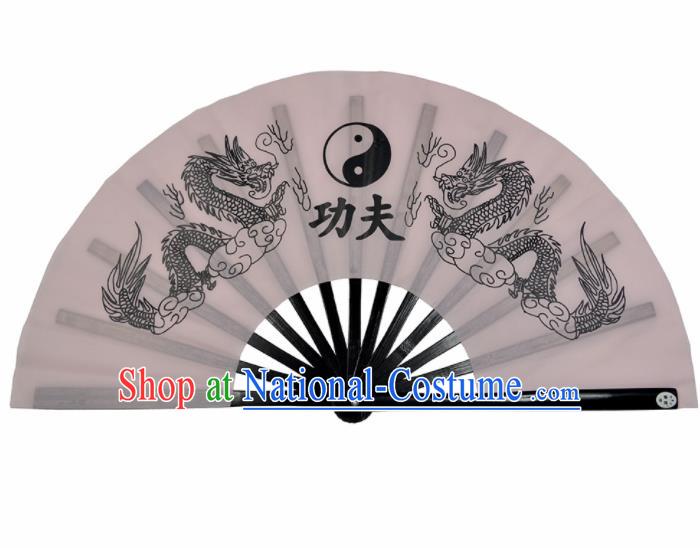 Chinese Handmade Martial Arts Printing Dragons White Silk Fans Accordion Fan Traditional Kung Fu Folding Fan