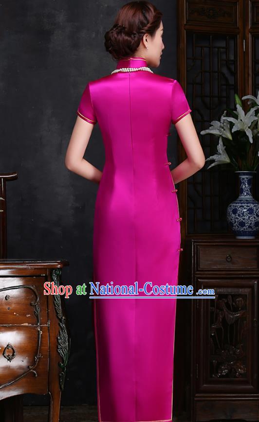 Traditional Chinese Embroidered Rosy Silk Cheongsam Mother Tang Suit Qipao Dress for Women