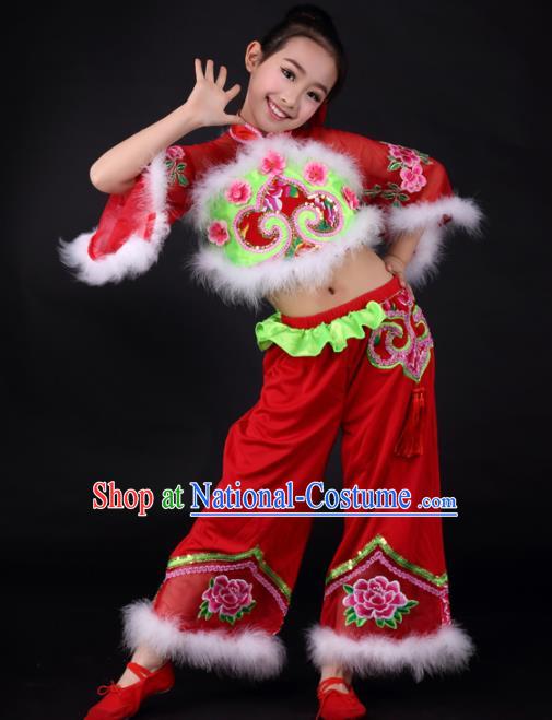 Traditional Chinese Folk Dance Red Clothing Yangko Dance Stage Show Costume for Kids