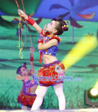 Traditional Chinese Folk Dance Spring Festival Fan Dance Clothing Yangko Dance Stage Show Costume for Kids