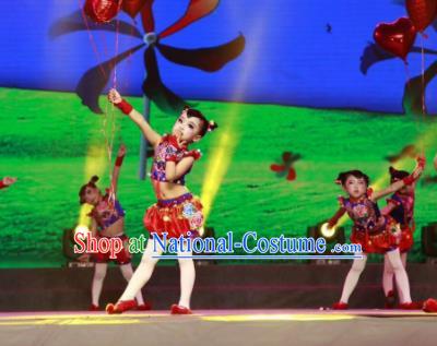 Traditional Chinese Folk Dance Spring Festival Fan Dance Clothing Yangko Dance Stage Show Costume for Kids