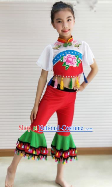 Traditional Chinese Folk Dance Spring Festival Fan Dance Clothing Yangko Dance Stage Show Costume for Kids