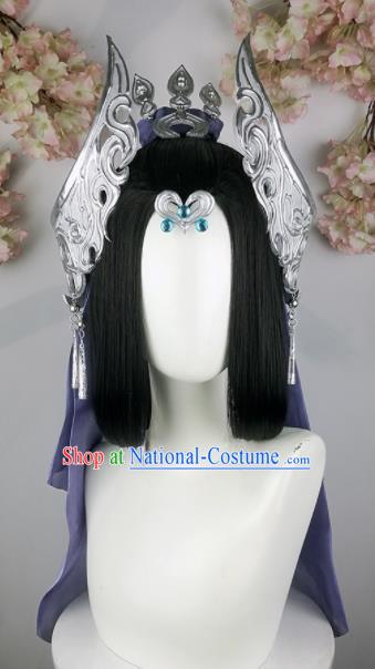 Traditional Chinese Cosplay Fairy Wigs Sheath Ancient Female Swordsman Chignon and Hair Accessories for Women