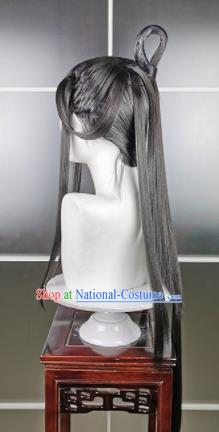 Traditional Chinese Cosplay Fairy Grey Wigs Sheath Ancient Female Swordsman Chignon for Women