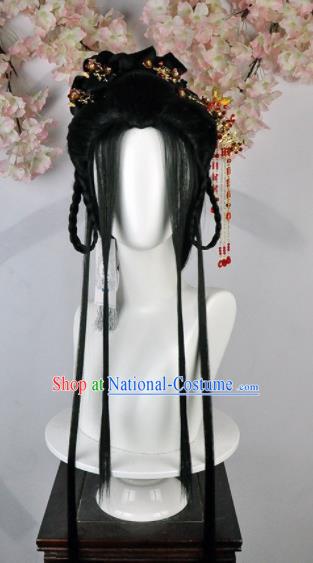 Traditional Chinese Cosplay Princess Wigs Sheath Ancient Female Swordsman Chignon and Hair Accessories for Women