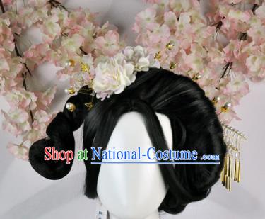 Traditional Chinese Cosplay Imperial Consort Wigs Sheath Ancient Court Lady Chignon and Hair Accessories for Women