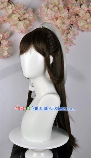 Traditional Chinese Cosplay Female Swordsman Brown Wigs Sheath Ancient Fairy Princess Chignon for Women