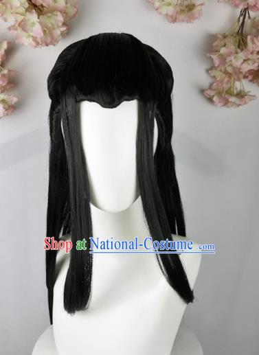 Traditional Chinese Cosplay Female Swordsman Black Wigs Sheath Ancient Princess Chignon for Women