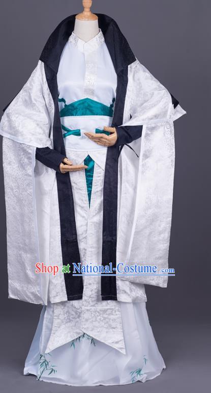 Traditional Chinese Cosplay Taoist Priest White Costumes Ancient Swordsman Hanfu Clothing for Men