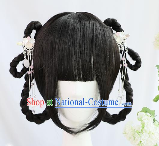 Traditional Chinese Cosplay Ming Dynasty Maidservants Wigs Sheath Ancient Nobility Lady Chignon for Women