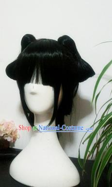 Traditional Chinese Cosplay Princess Black Wigs Sheath Ancient Female Swordsman Chignon for Women