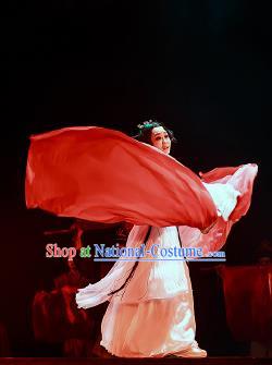 Chinese Drama Prince of Lanling Ancient Court Classical Dance White Dress Stage Performance Dance Costume and Headpiece for Women