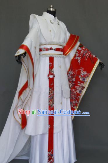 Customize Chinese Traditional Cosplay Nobility Childe Prince White Costumes Ancient Swordsman Clothing for Men