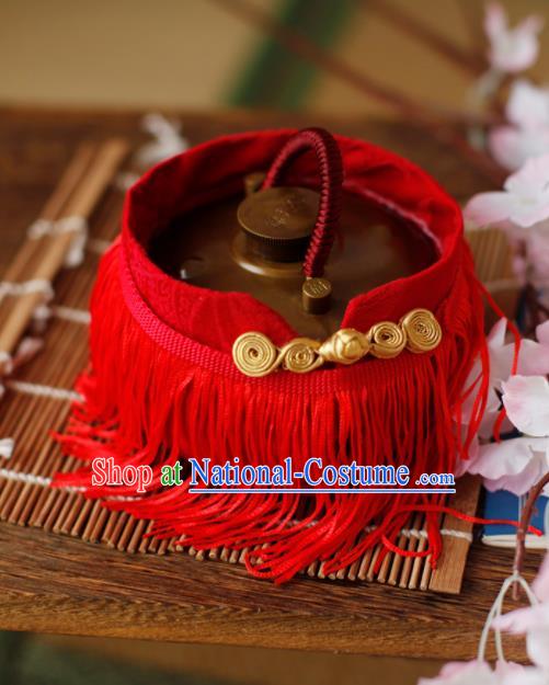 Traditional Chinese Ancient Termofor Cover Embroidered Red Tassel Brocade Bag