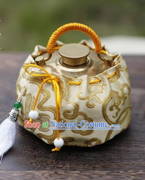 Traditional Chinese Ancient Termofor Cover Embroidered Pattern Light Golden Brocade Bag