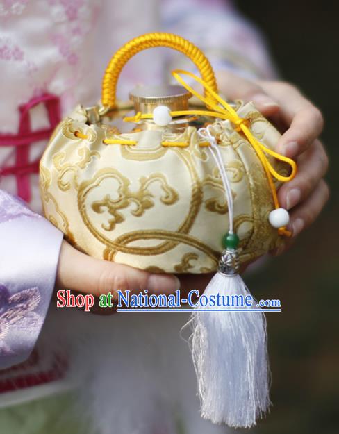 Traditional Chinese Ancient Termofor Cover Embroidered Pattern Light Golden Brocade Bag