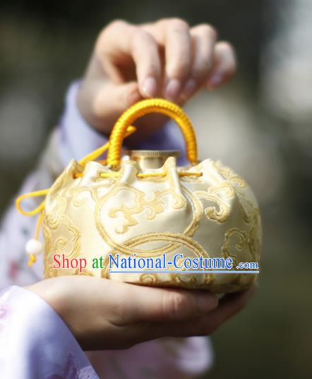 Traditional Chinese Ancient Termofor Cover Embroidered Pattern Light Golden Brocade Bag