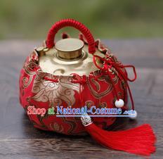 Traditional Chinese Ancient Termofor Cover Embroidered Pattern Red Brocade Bag