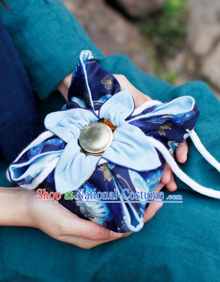 Traditional Chinese Ancient Termofor Cover Butterfly Pattern Royalblue Cloth Bag