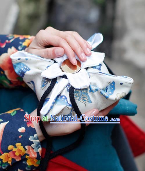 Traditional Chinese Ancient Termofor Cover Butterfly Pattern White Cloth Bag