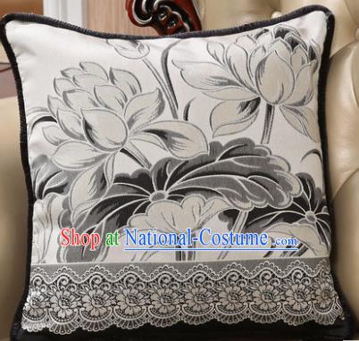 Traditional Chinese Pillowslip Classical Black Lotus Pattern Brocade Cover Home Decoration Accessories