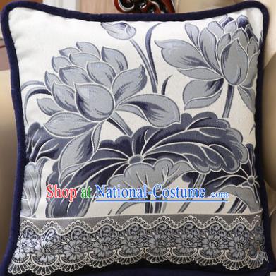 Traditional Chinese Pillowslip Classical Blue Lotus Pattern Brocade Cover Home Decoration Accessories