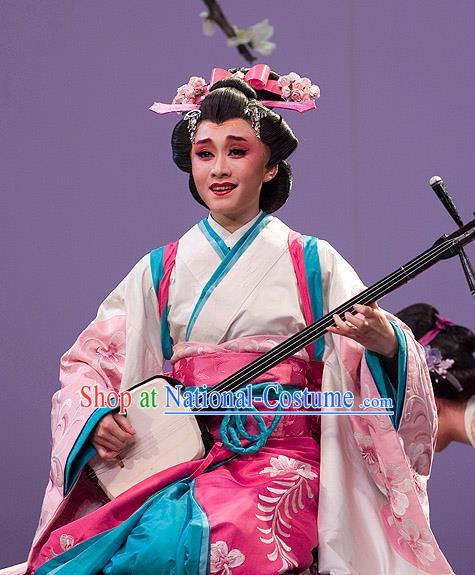 The Legend of Chunqin Shaoxing Opera Japan Geisha Kimono Dress Stage Performance Costume and Headpiece for Women