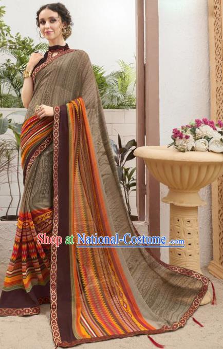 Asian Indian Bollywood Grey Saree Dress India Traditional Costumes for Women