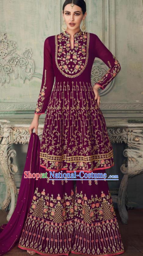 Asian Indian Punjabis Purple Blouse and Pants India Traditional Lehenga Choli Costumes Complete Set for Women