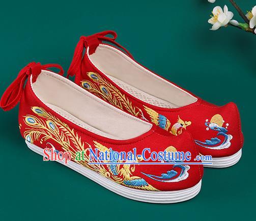 Chinese Traditional Embroidered Phoenix Red Shoes Hanfu Shoes Princess Shoes for Women