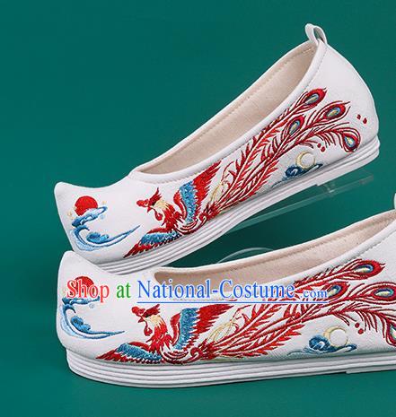 Chinese Traditional Embroidered Phoenix White Shoes Hanfu Shoes Princess Shoes for Women