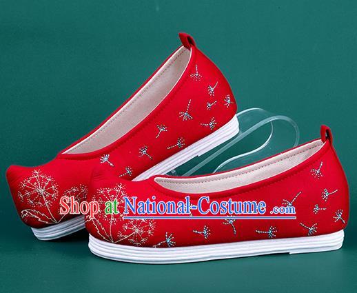 Chinese Traditional Embroidered Dandelion Red Shoes Hanfu Shoes Princess Shoes for Women