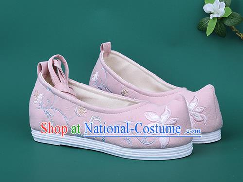 Chinese Traditional Embroidered Orchid Pink Shoes Hanfu Shoes Princess Shoes for Women