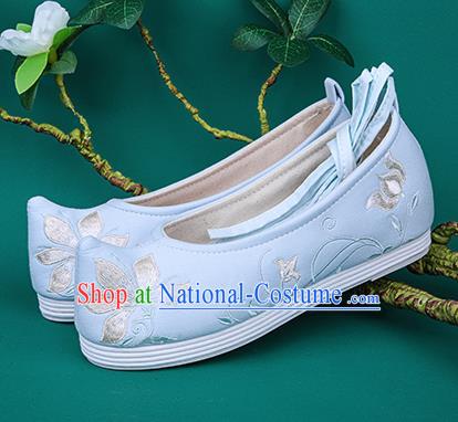 Chinese Traditional Embroidered Orchid Blue Shoes Hanfu Shoes Princess Shoes for Women