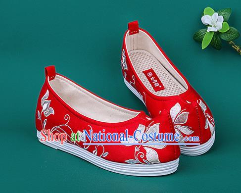 Chinese Traditional Embroidered Orchid Red Shoes Hanfu Shoes Princess Shoes for Women