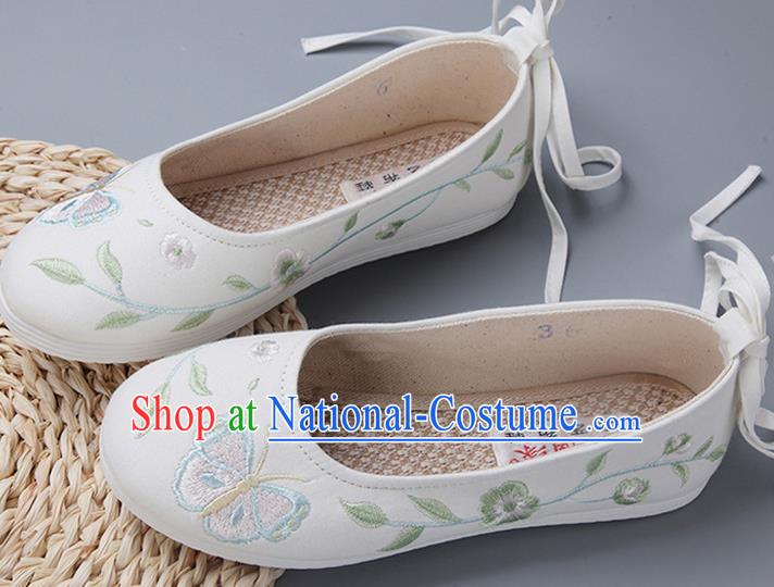 Traditional Chinese National Embroidery Butterfly White Shoes Embroidered Shoes Hanfu Shoes for Women