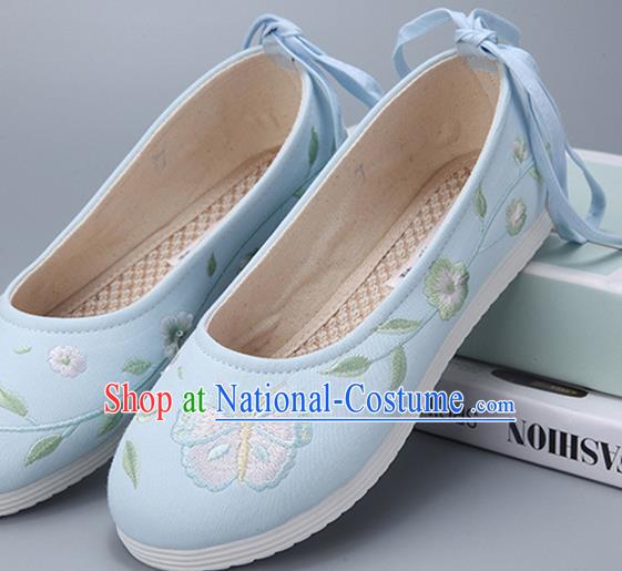 Traditional Chinese National Embroidery Butterfly Blue Shoes Embroidered Shoes Hanfu Shoes for Women