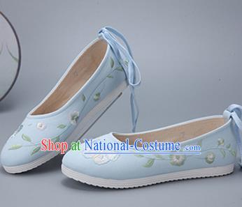 Traditional Chinese National Embroidery Butterfly Blue Shoes Embroidered Shoes Hanfu Shoes for Women