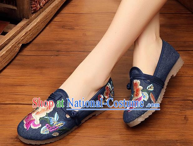 Traditional Chinese National Embroidery Navy Shoes Embroidered Shoes Hanfu Shoes for Women