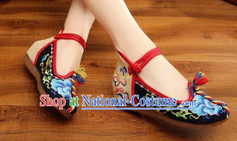 Traditional Chinese Old Beijing Embroidery Peony Black Shoes National Embroidered Shoes Hanfu Shoes for Women