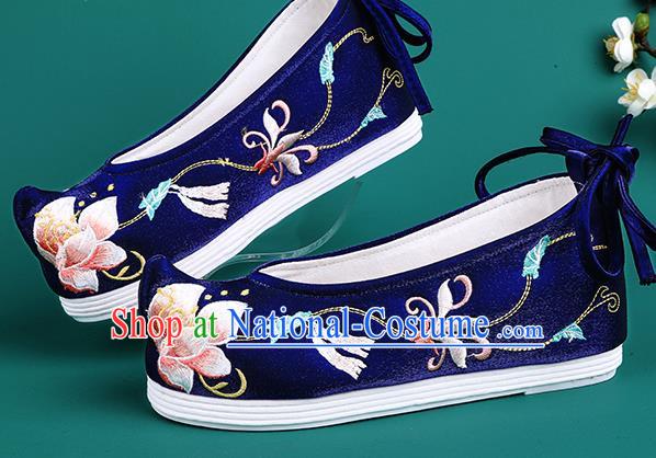 Chinese Traditional Winter Embroidered Royalblue Shoes Hanfu Shoes Princess Shoes for Women