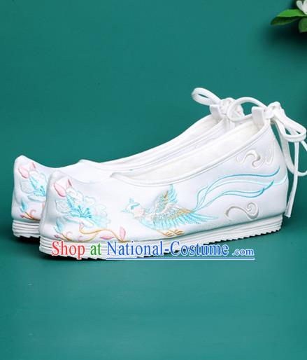 Chinese Traditional Winter Embroidered Phoenix White Shoes Hanfu Shoes Princess Shoes for Women