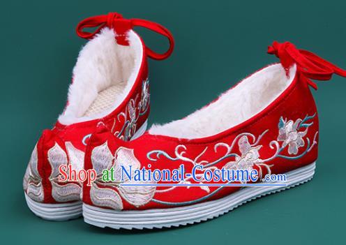 Chinese Winter Embroidered Red Shoes Traditional Hanfu Shoes Princess Shoes for Women