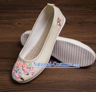 Traditional Chinese Handmade Shoes Light Yellow Embroidered Shoes Hanfu Shoes for Women