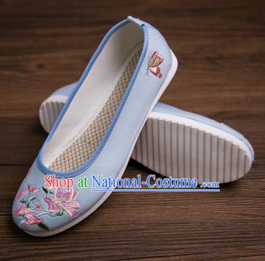 Traditional Chinese Handmade Shoes Light Blue Embroidered Shoes Hanfu Shoes for Women