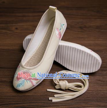 Traditional Chinese Handmade Hanfu Shoes Yellow Embroidered Shoes Cloth Shoes for Women