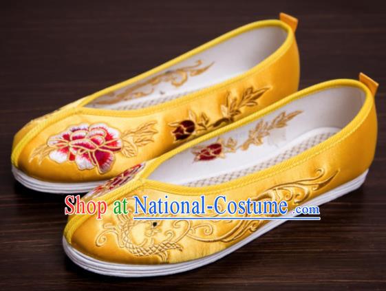 Traditional Chinese Handmade Satin Shoes Hanfu Shoes Embroidered Peony Dragon Shoes for Women