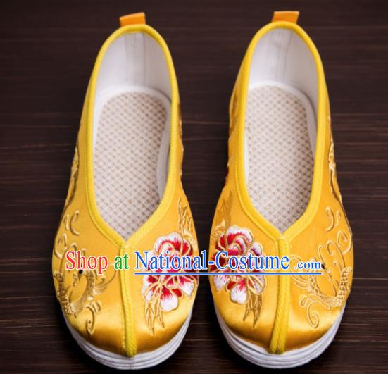 Traditional Chinese Handmade Satin Shoes Hanfu Shoes Embroidered Peony Dragon Shoes for Women