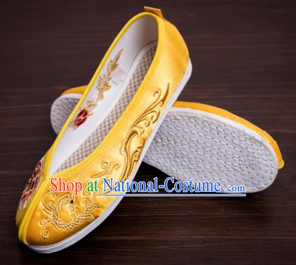 Traditional Chinese Handmade Satin Shoes Hanfu Shoes Embroidered Peony Dragon Shoes for Women