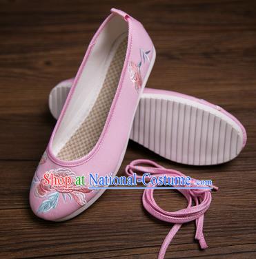 Traditional Chinese Handmade Hanfu Shoes Pink Embroidered Shoes Cloth Shoes for Women